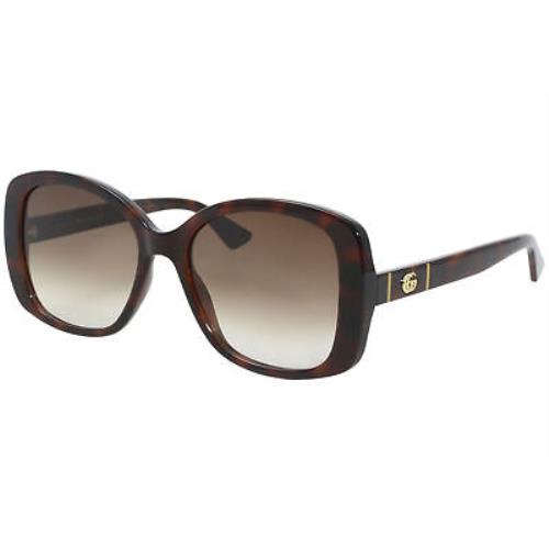 Gucci Gucci-logo GG0762S 002 Sunglasses Women`s Havana/brown Gradient Lens 56mm - Frame: Black, Lens: Gray