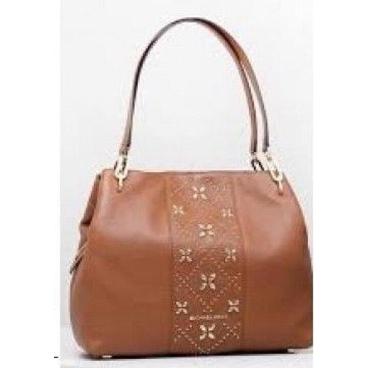 Michael Kors Leighton Studded Large Luggage Tan Leather Shoulder Bag Purse