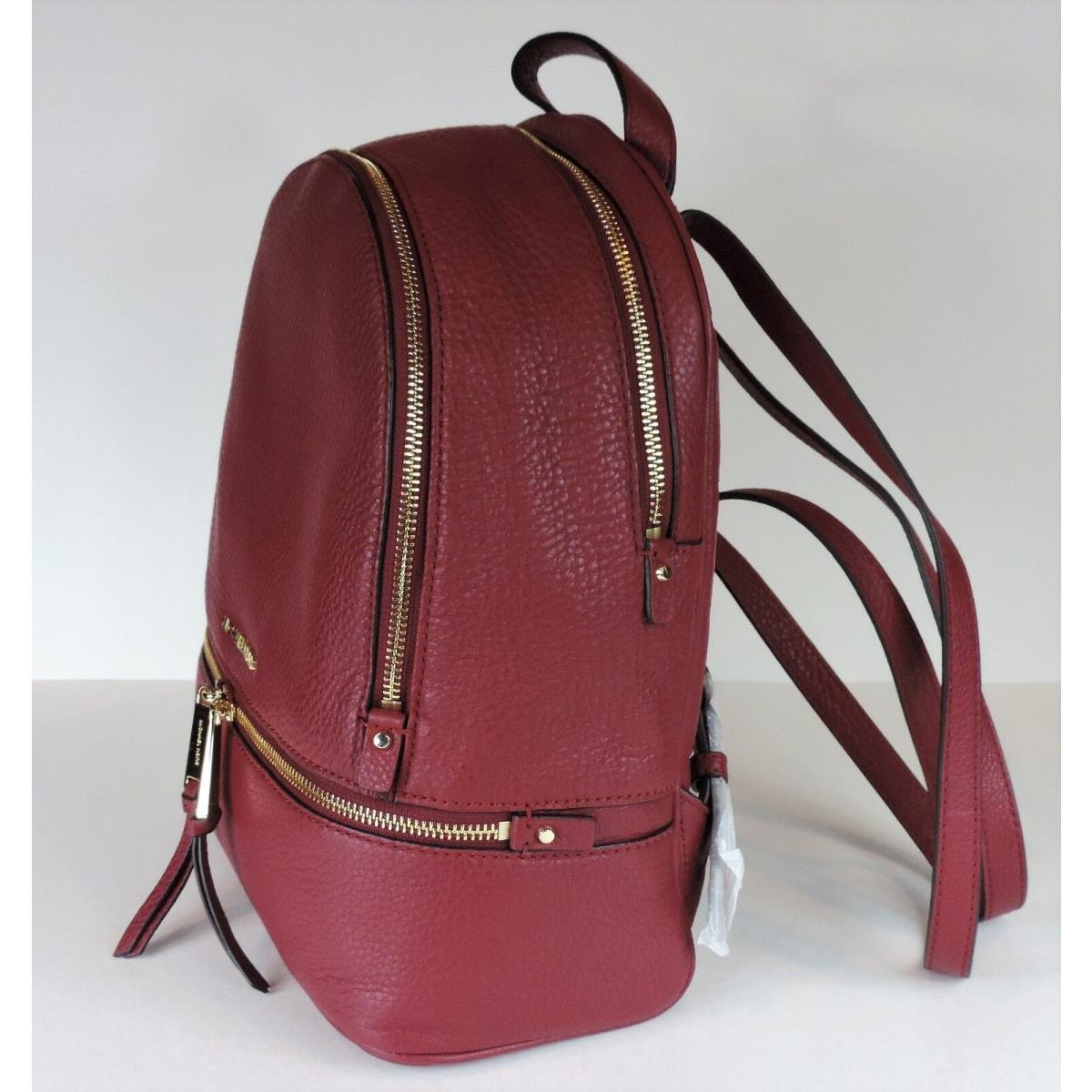 Michael Kors Rhea Zip Medium Backpack Mulberry Gold Leather Bag Handbag Tote