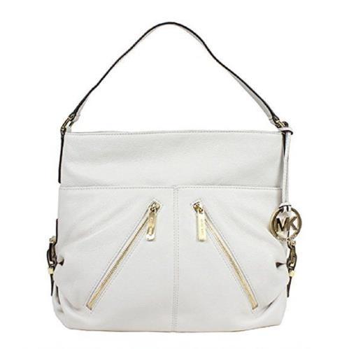 Michael Kors Portland Vanilla White Soft Leather Gold Logo TZ Shoulder Bag