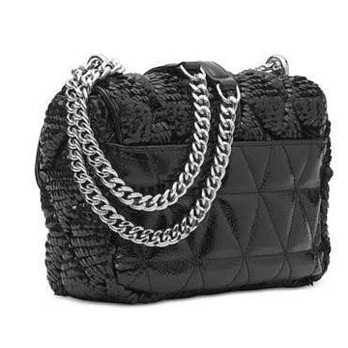 Michael Kors Sloan Sequined Quilted Shoulder Bag Black/sequins-silver