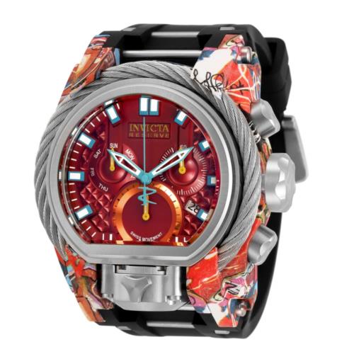 Invicta Reserve Bolt Zeus Magnum 52mm Graffiti Hydroplated Chrono Watch 32805 - Dial: Multicolor, Red, Band: Black, Bezel: Silver