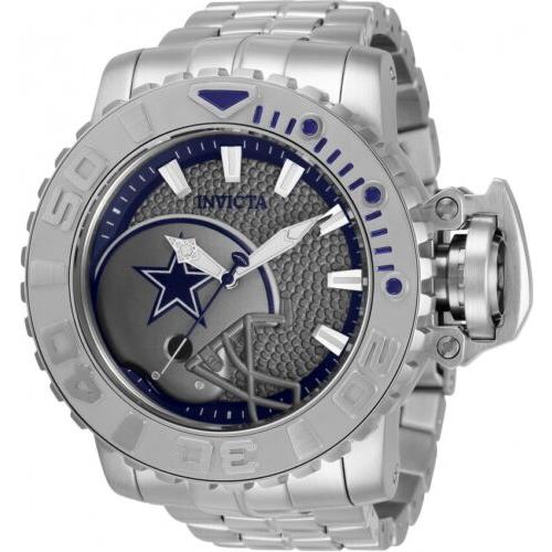 Invicta Nfl Dallas Cowboys Automatic Men`s 70mm Sea Hunter Stainless Watch 33004 - Red Dial, Silver Band, Silver Bezel