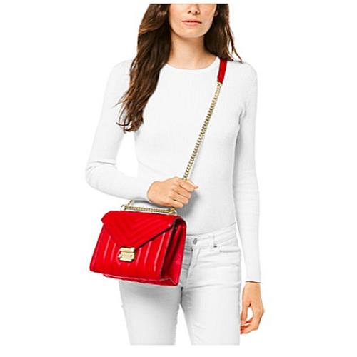 Michael Kors Whitney Quilted Shoulder Bag Bright Red Packaging - Bright Red/Gold Exterior