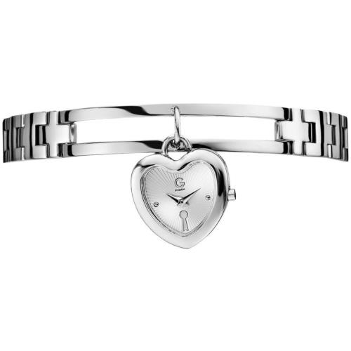 G BY Guess Silver Tone S/steel+dangling Heart Dial Charm Bracelet Watch G94045L1