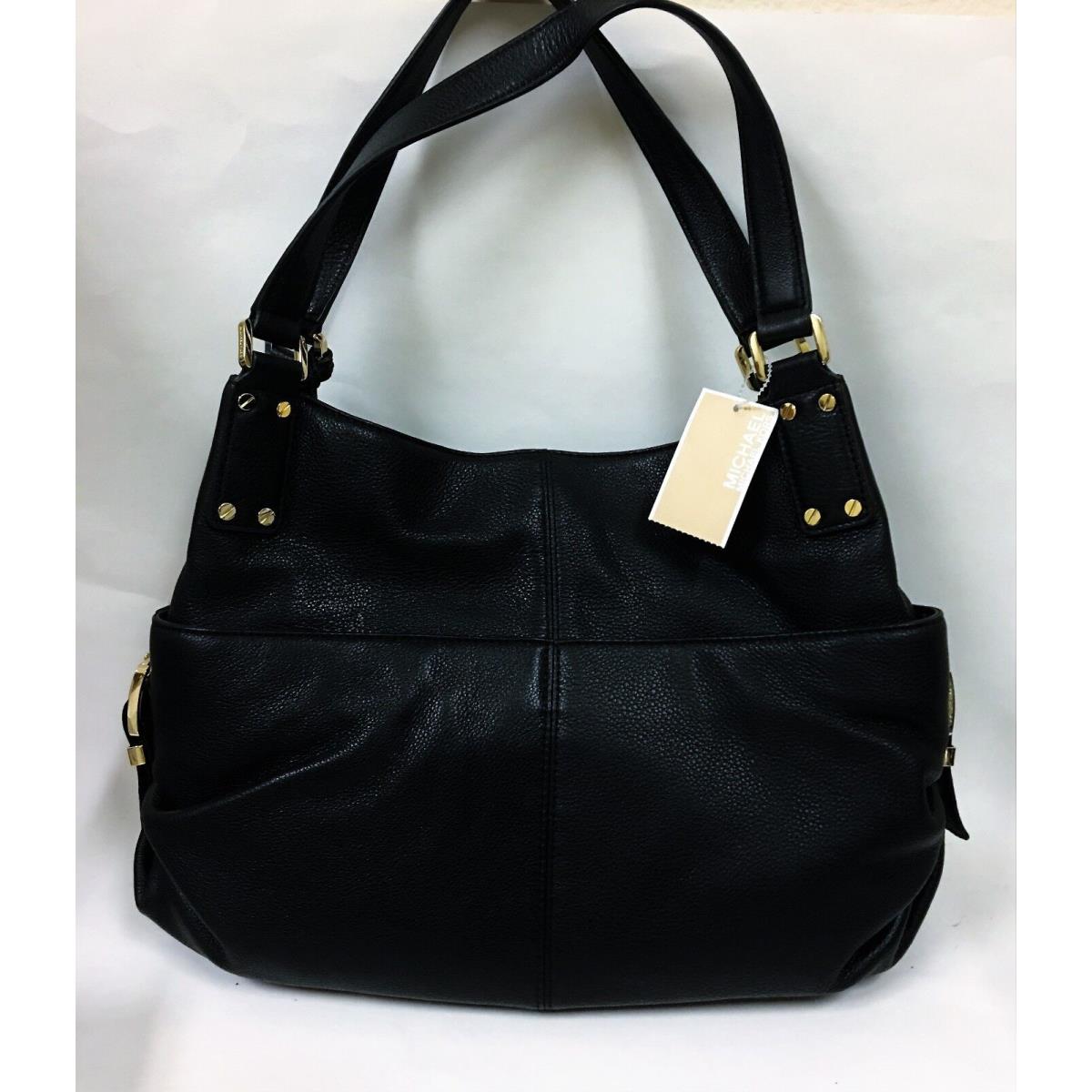 Michael Kors Portland Black Leather Gold Tone Tote Shoulder Bag Handbag