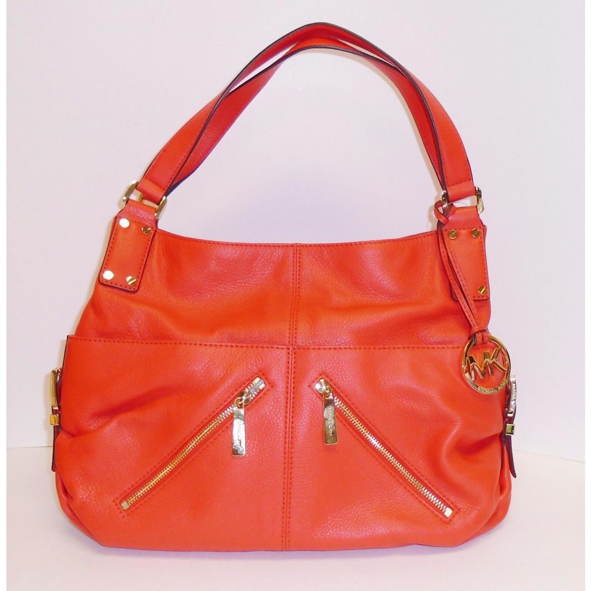 Michael Kors Portland Mandarin Red Soft Leather Gold Logo Shoulder Bag