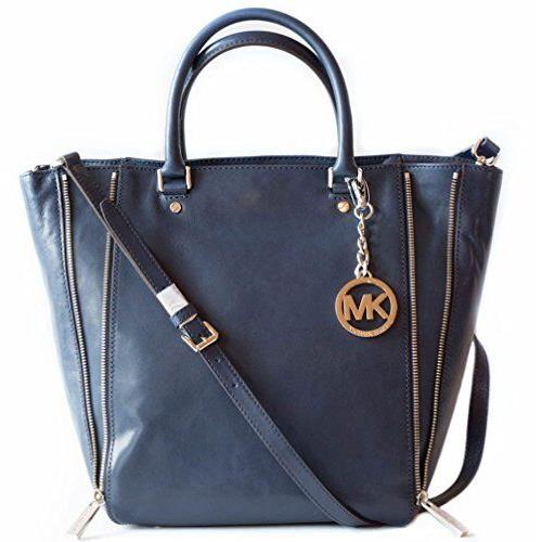 Michael Kors Man Navy Blue Leather Large Tote Shoulder Bag Crossbody