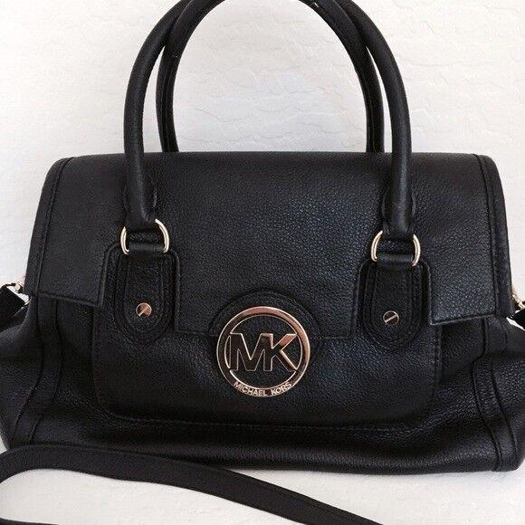 Michael Kors Margo Black Leather Large Cross Body Shoulder Satchel Hand Bag