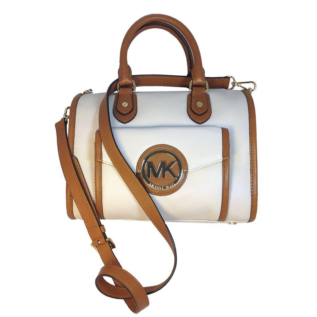 Michael Kors Margo Vanilla White+luggage Brown Leather Shoulder Hand Bag Satchel