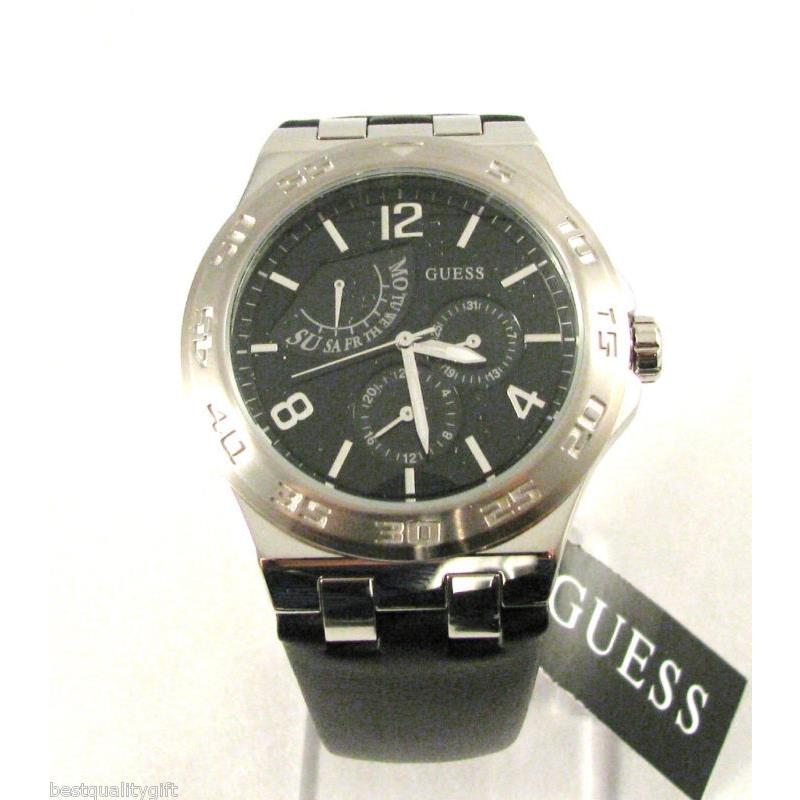 Guess Black Leather Chronograph Silver WATCH-W13546G1