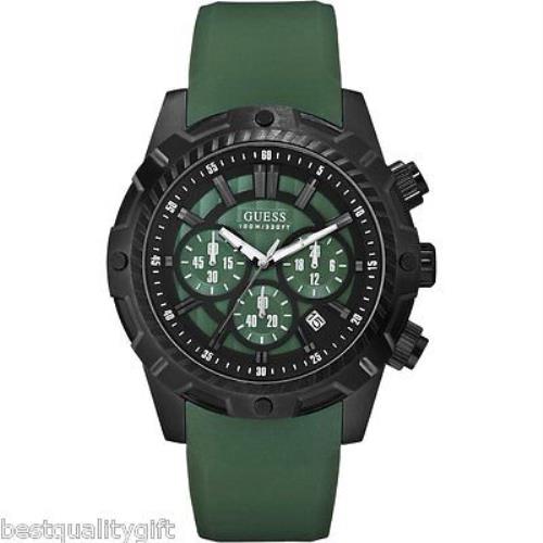 New-guess Green Rubber Band+black Dial+chronograph+date WATCH-U0038G2