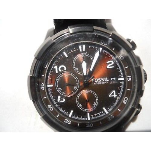Fossil Chronograph Men`s Brown Leather Analog Dress watch.Fs-5113