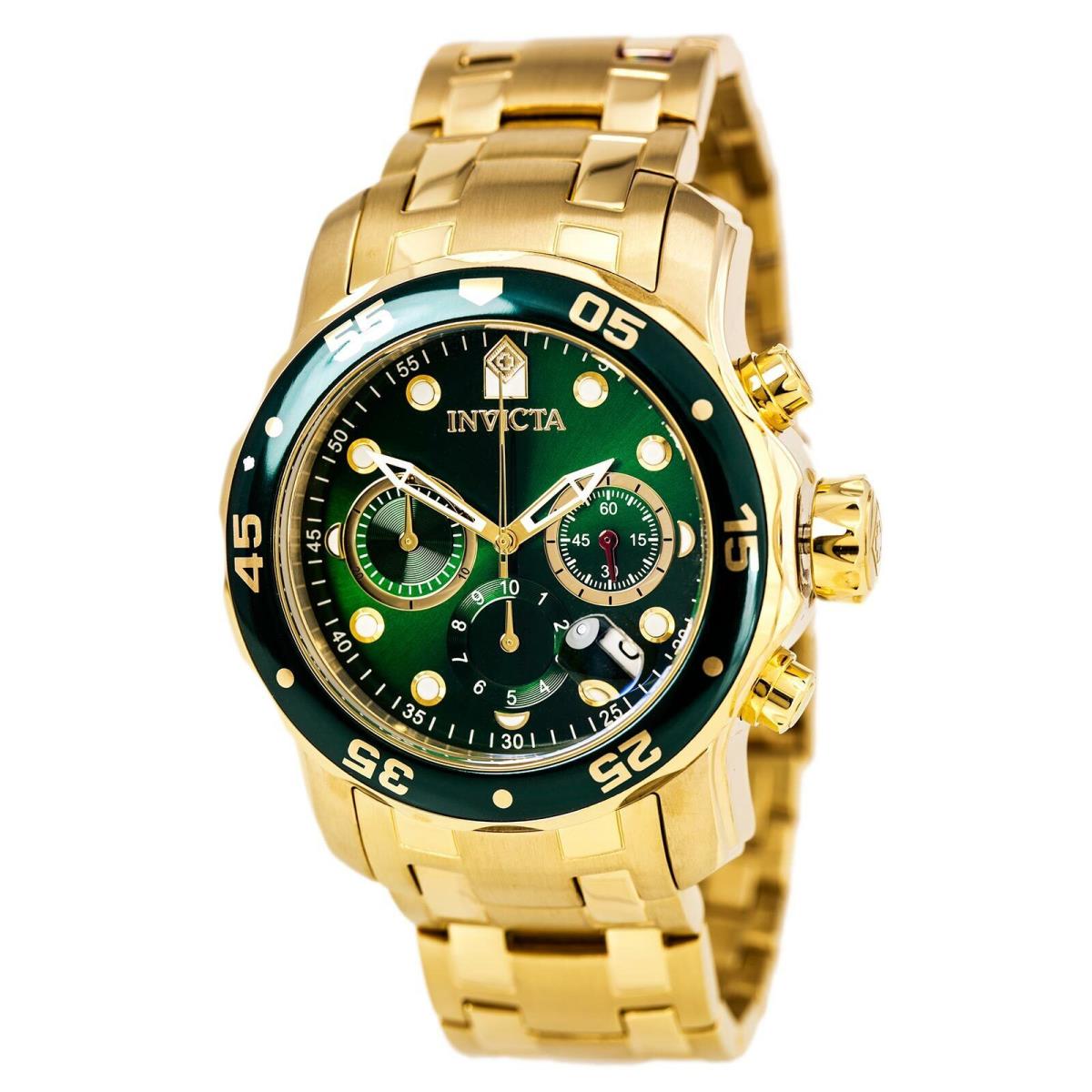 Invicta Men`s Watch Pro Diver Green Dial GT Bracelet Quartz Chronograph 0075