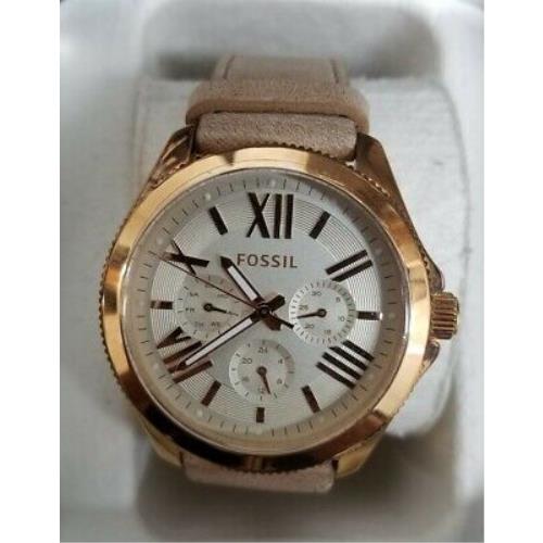 Fossil AM4532 Cecile White Dial Brown Leather Strap Multifunction Men`s Watch - Brown Band