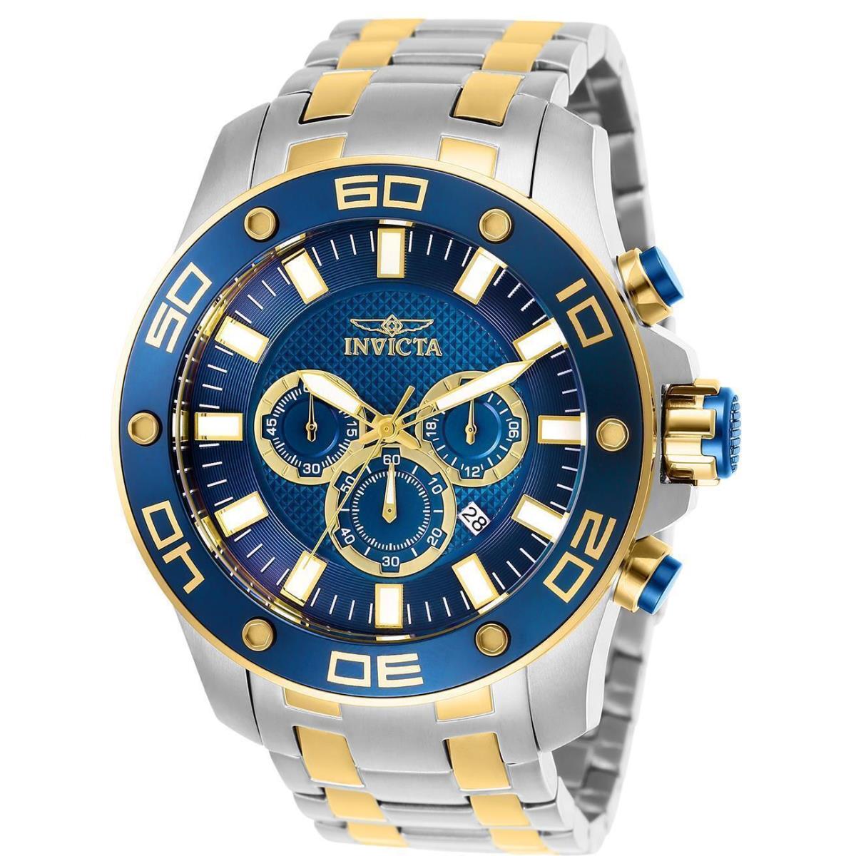 Invicta 50MM Men`s Pro Diver Quartz Chronograph Blue Dial Stainless Watch 26082