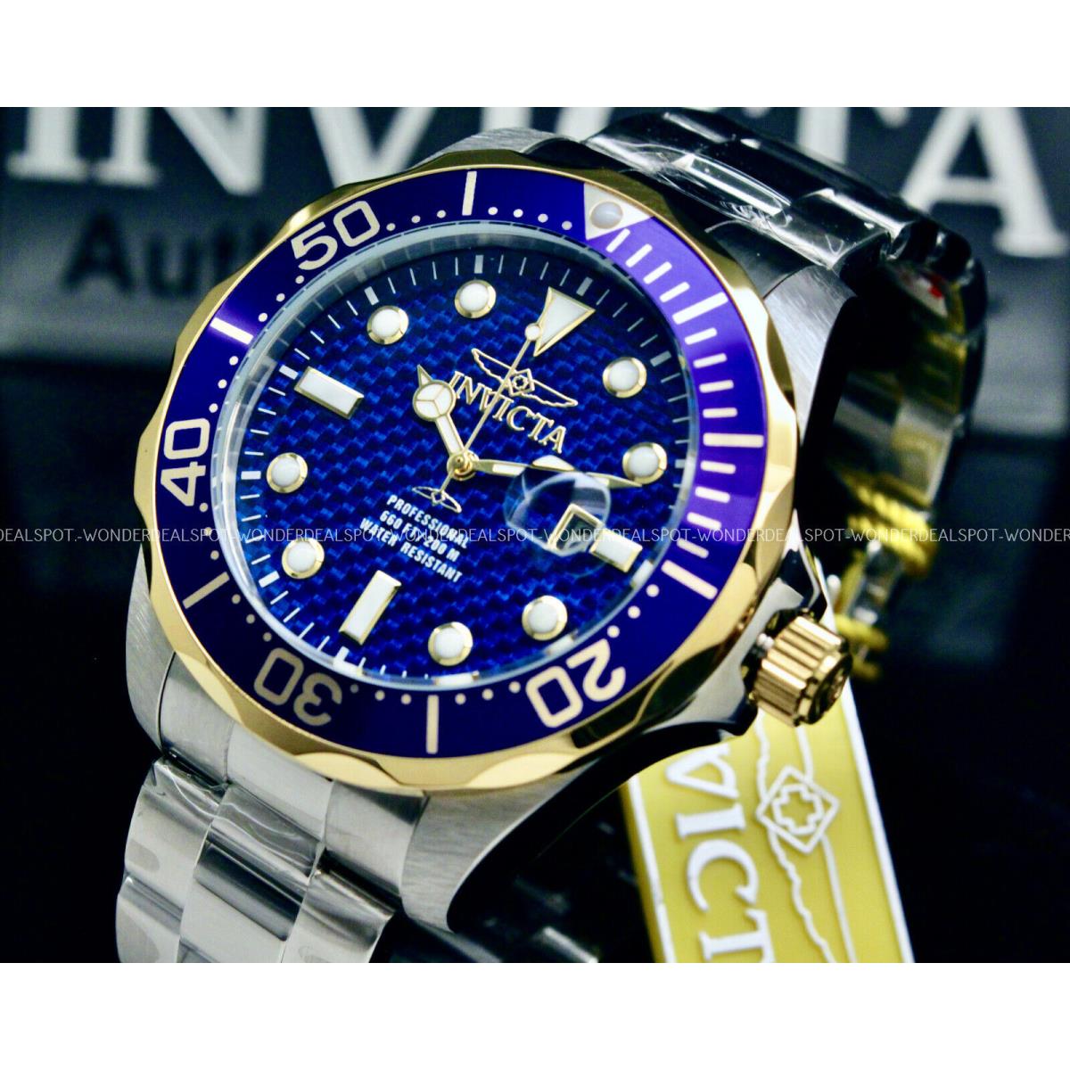 Invicta Men 47MM Pro Diver Carbon Fiber Blue Dial Silver Tone S.s Bracelet Watch - Face: Blue, Dial: Blue, Band: Silver