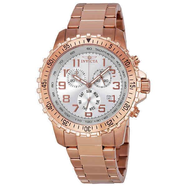 Invicta Specialty Pilot Chronograph Silver Dial Unisex Watch 11368 - Dial: Silver, Band: Rose Gold-tone, Bezel: Rose Gold-tone