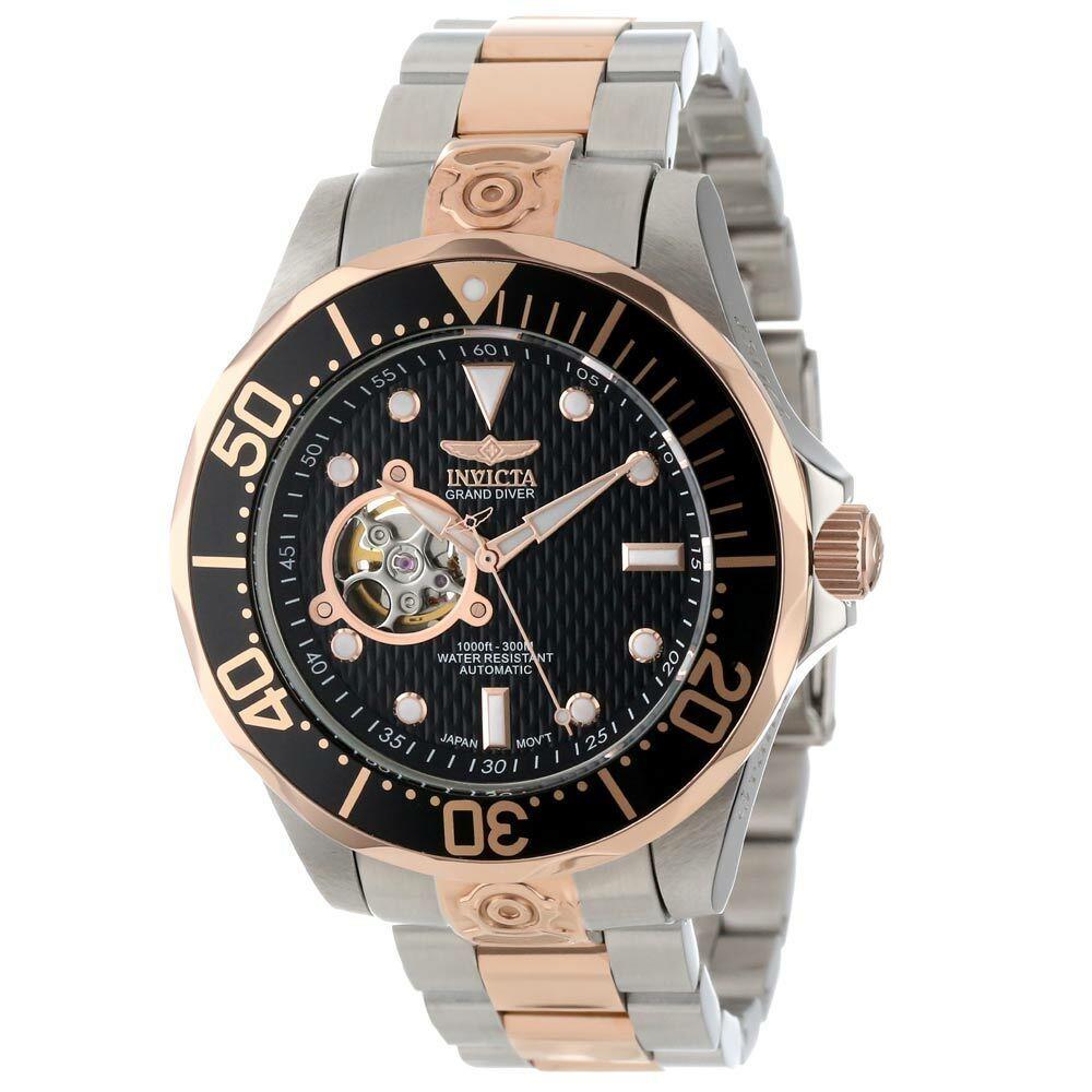 Invicta 13708 Men`s Black Dial TT Rose Gold Steel Bracelet Watch