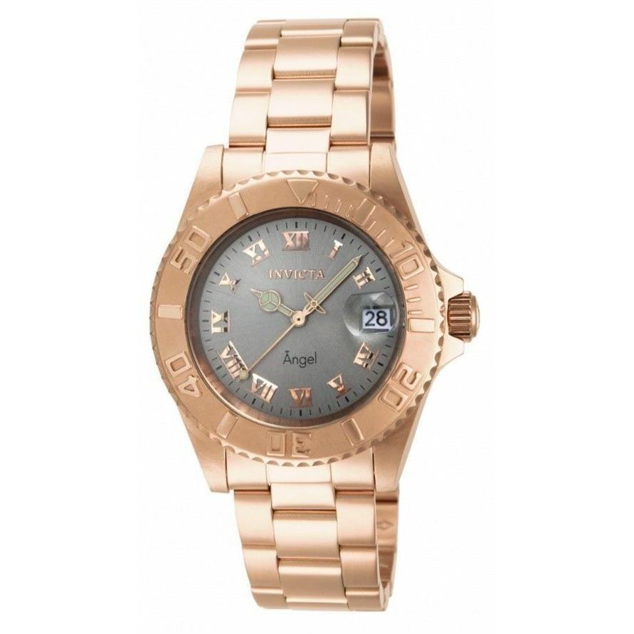 Invicta 14368 Angel Rose Gold Tone Stainless Steel Women`s Watch Great Gift - Dial: Gray, Band: Rose Gold