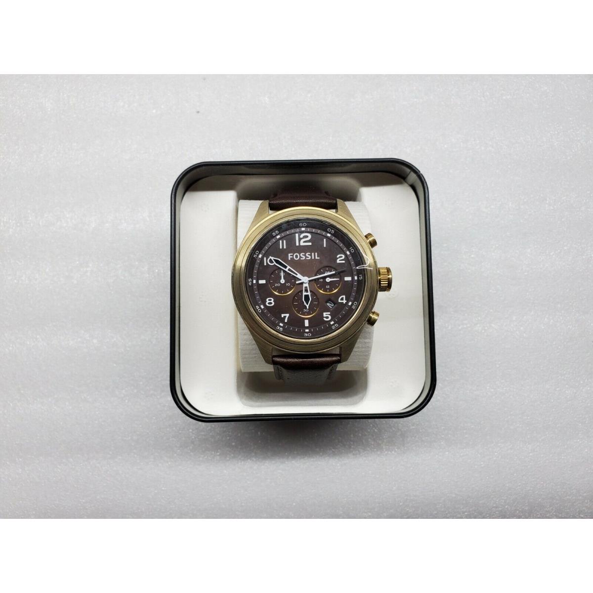 Fossil Vintage Bronze Chronograph Date Brown Leather Men`s Watch DE5002