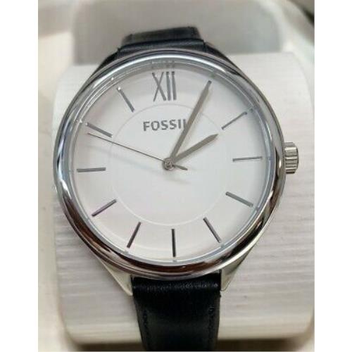 Fossil BQ3130 Suitor Silver Dial Black Leather Strap Women`s Watch