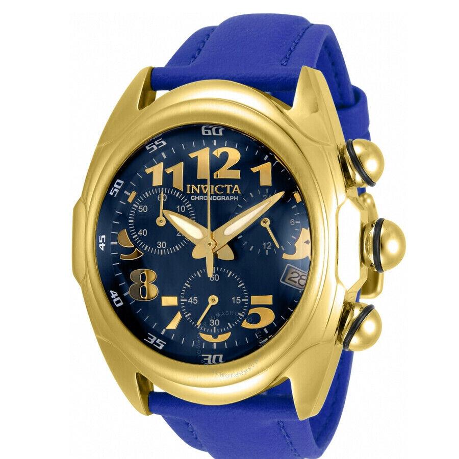 Invicta Men`s 46mm Grand Lupah Ovale Japan Chrono Gold IP Blue Strap SS Watch