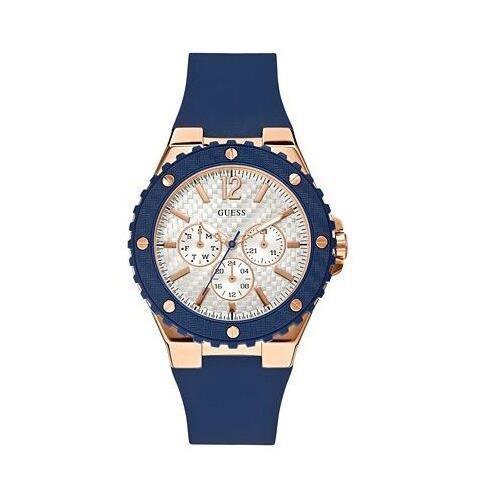 Guess 2 Two Tone Rose Gold+navy Blue Silicone Band+dial WATCH-U0452L3