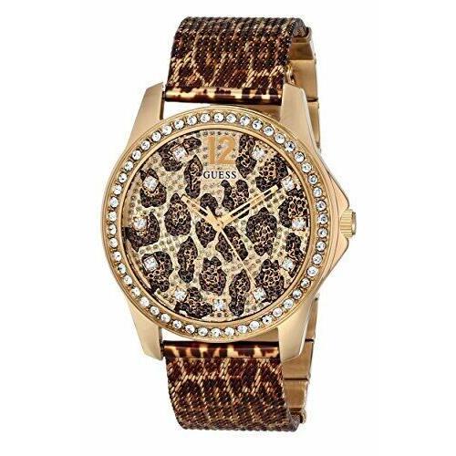 Guess Women`s Animal Print Mesh Gold Tone Stainless Steel Gemmed Watch U0333L1