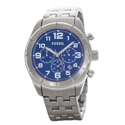 Fossil Men`s Stainless Steel Blue Dial Chronograph Watch BQ1239 - Blue
