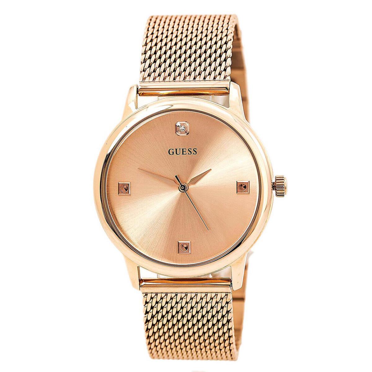 Guess Rose Gold Tone Diamond Accent Mesh Bracelet WATCH-U0280G2