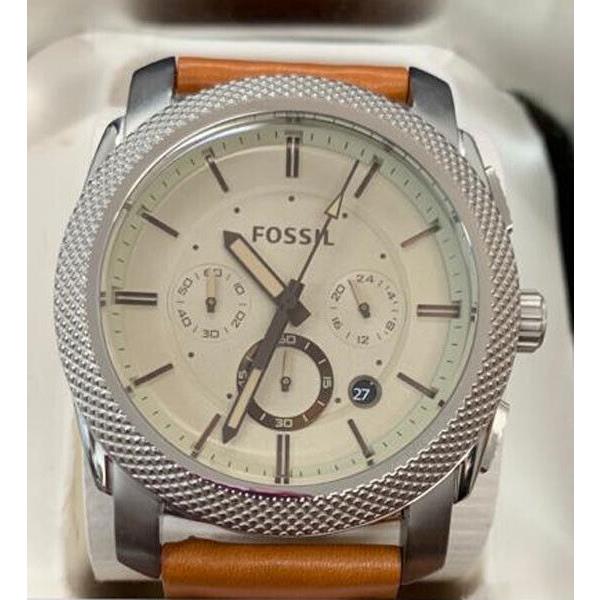 Fossil FS5131 Machine Beige Dial Leather Strap Chronograph Men`s Watch