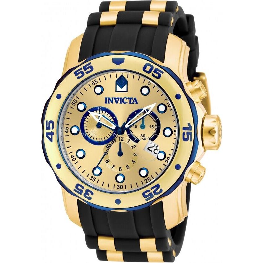 Invicta Pro Diver Chronograph Gold Dial Black Rubber Men`s Watch 17887