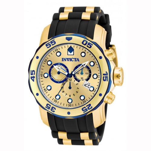 Invicta Men`s Watch Pro Diver Scuba Gold Tone and Blue Dial Chronograph 17887 - Yellow , Yellow Dial, Yellow/gold, Black Band
