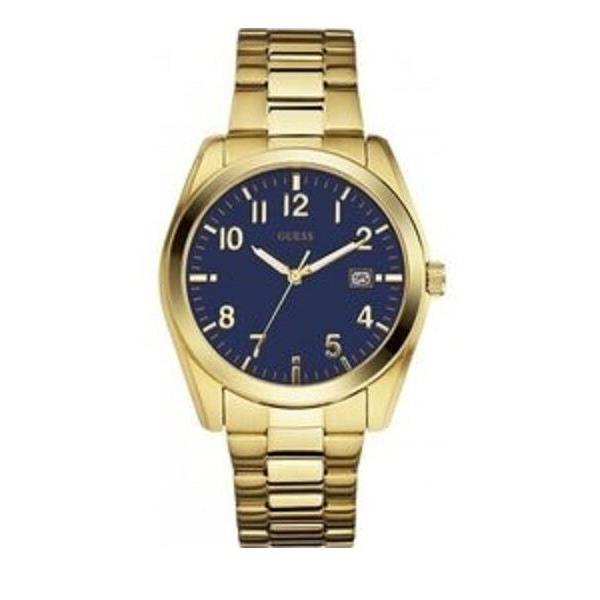 Guess Gold Tone Stainless Steel Band+ Blue Color Dial+date WATCH-W10596G1