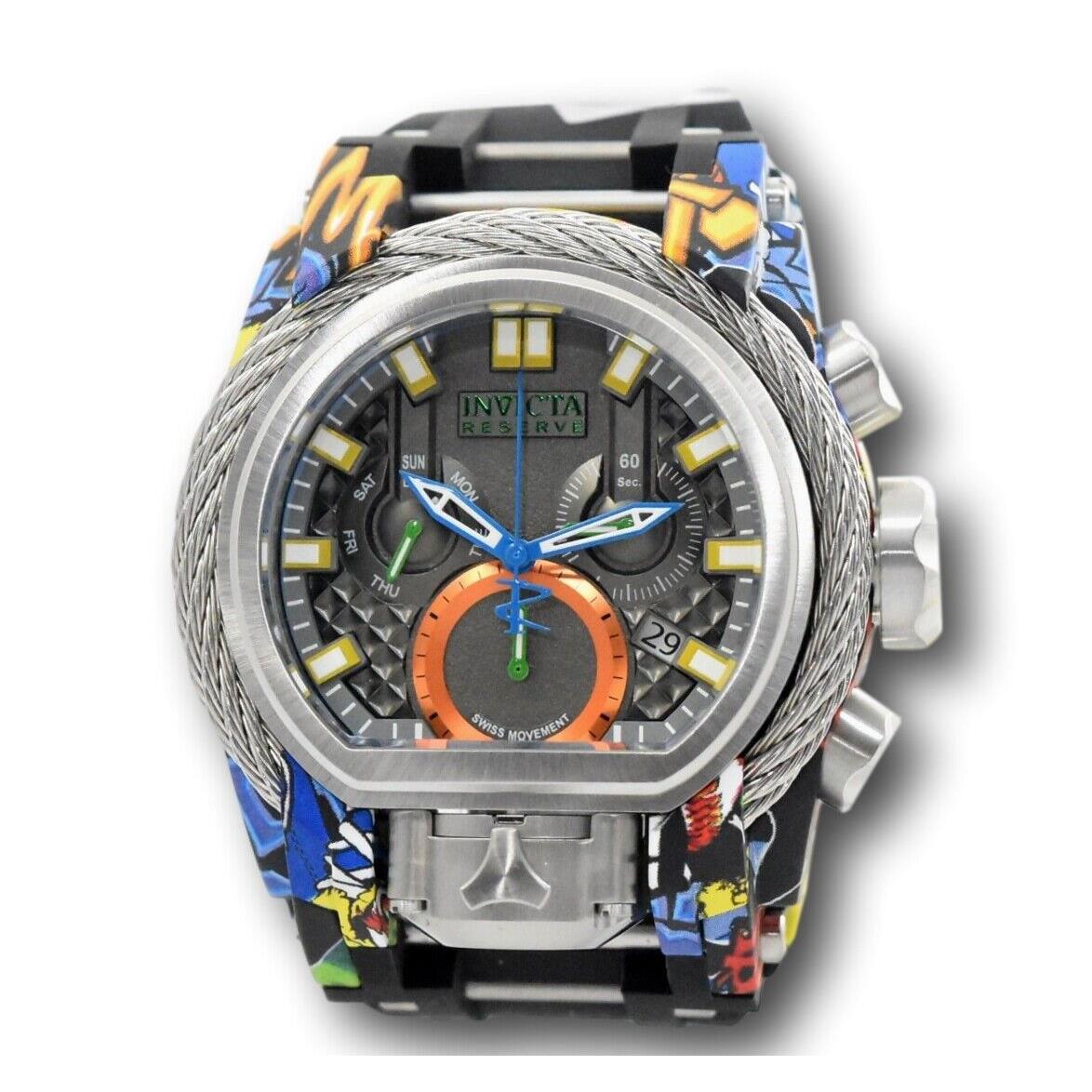 Invicta Reserve Bolt Zeus Magnum 52mm Graffiti Hydroplated Chrono Watch 32804 - Dial: Gray, Band: Black, Bezel: Silver