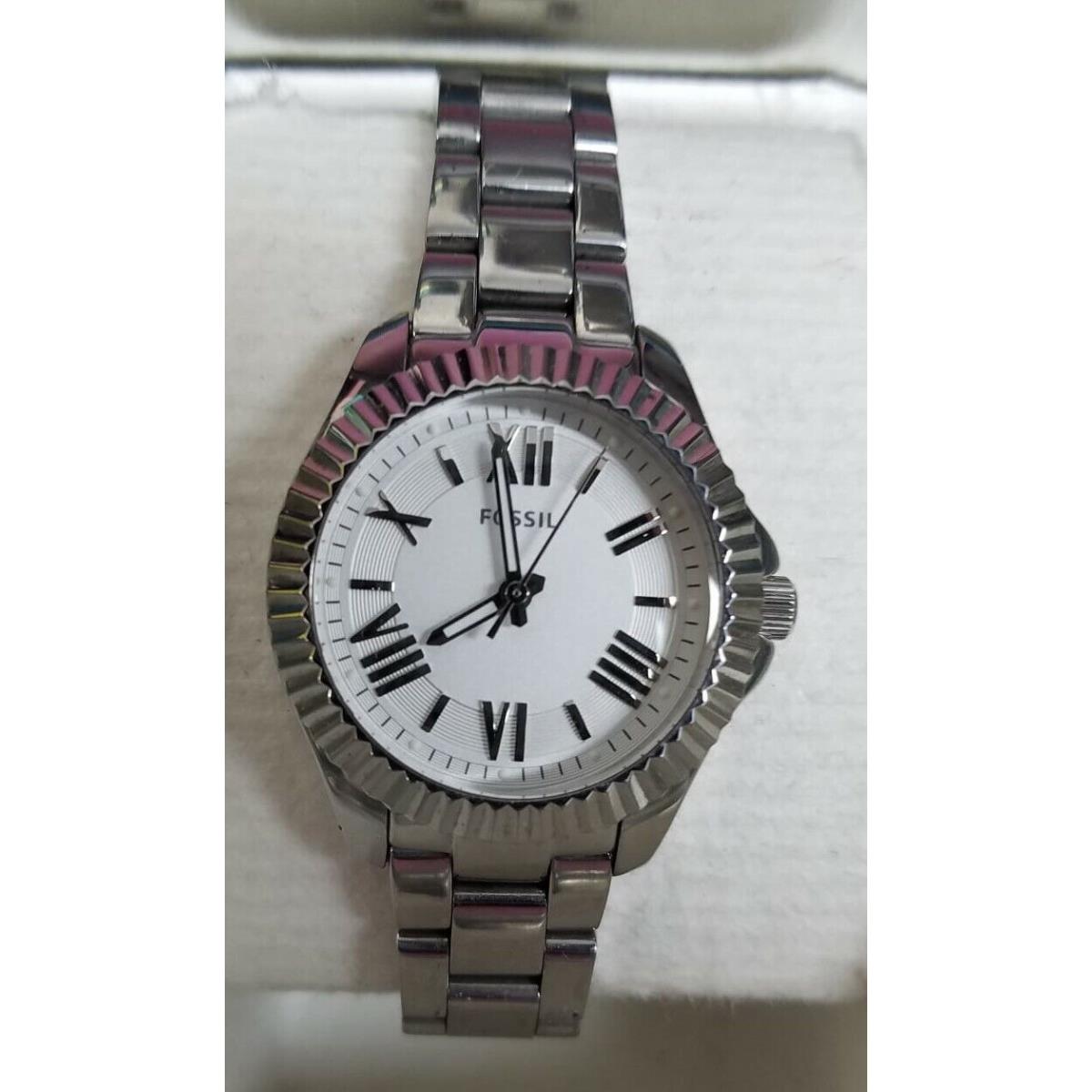 Fossil AM4608 Cecile White Dial Stainless Steel Women`s Watch - Dial: White