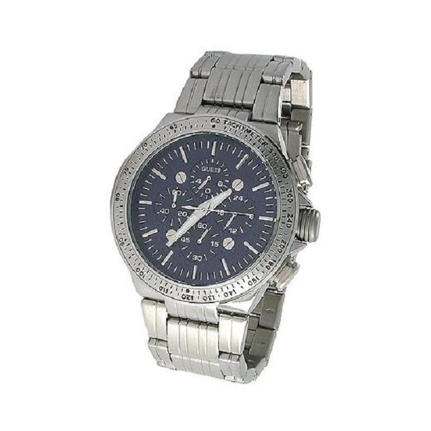 Guess S/ Steel Silver Tone Water Pro Chronograph Blue Dial WATCH-U17506G1