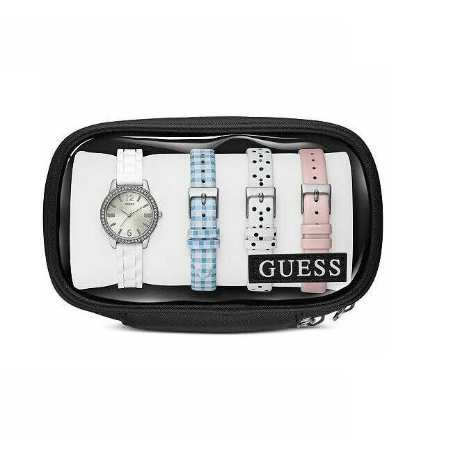 Guess Silver Tone 5 PC Set Interchangeable Band Crystal Petite Watch U0784L1