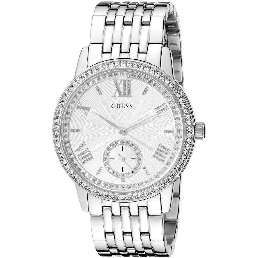 Guess Silver Tone Pave Crystals Roman Numerals Bracelet WATCH-W0573L1