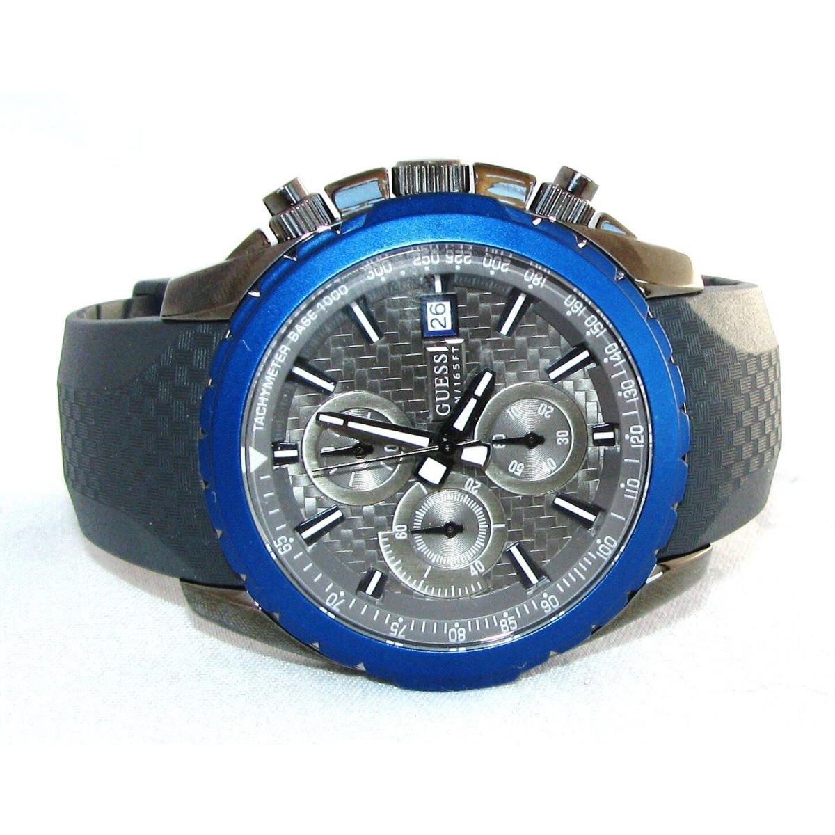 Guess Grey Gray Blue Rubber Band+chronograph Dial+date Men Watch W16573G1