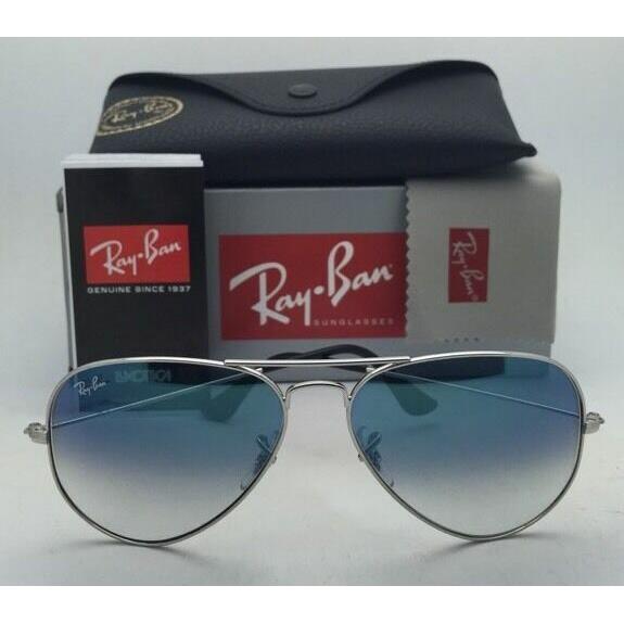 Ray-ban Sunglasses RB 3025 Large Metal 003/3F 55-14 Silver Aviator W/blue+mirror