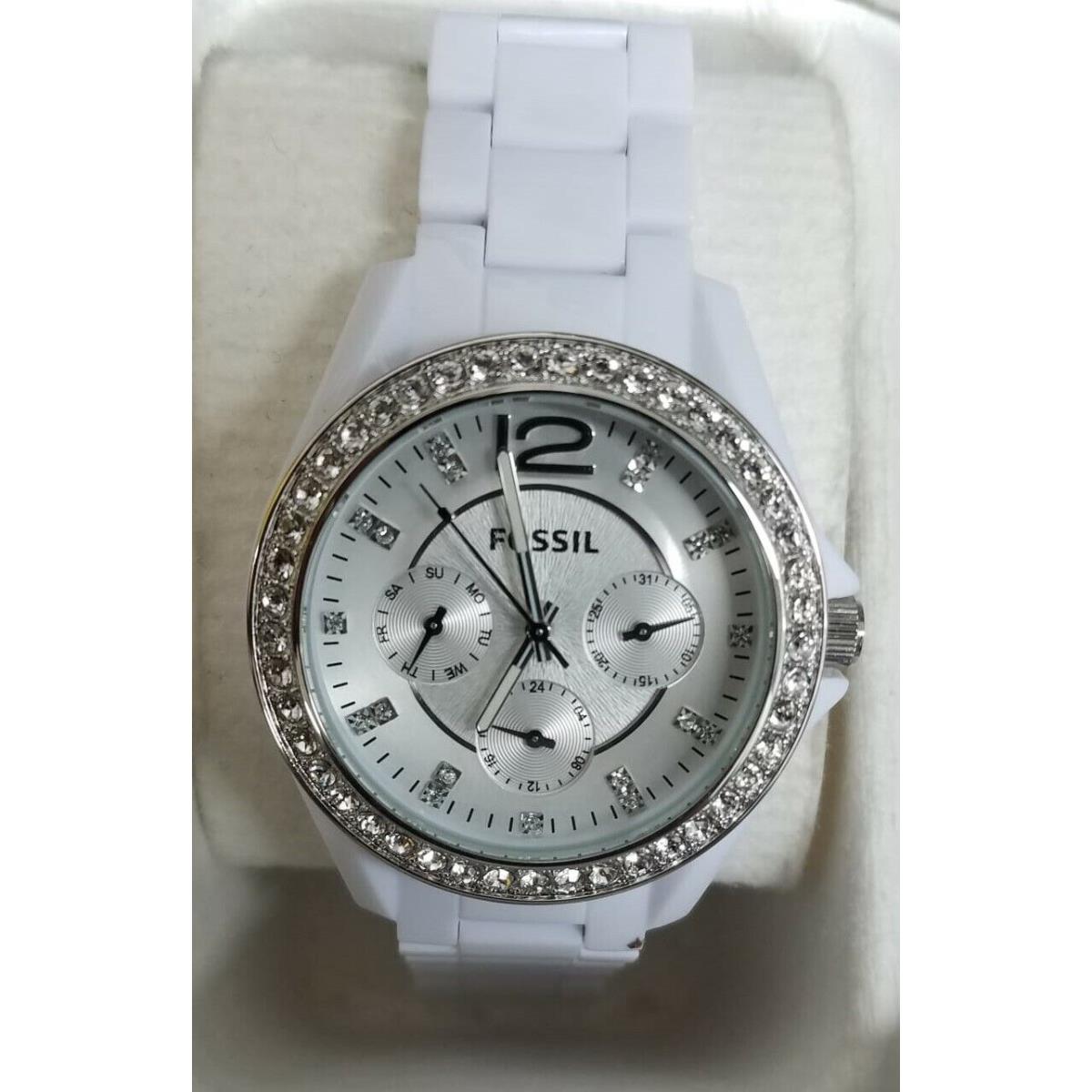 Fossil ES3252 Riley Silver Dial Rubber Strap Multifunction Womens Watch