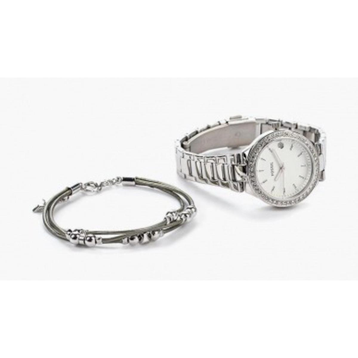 Fossil Blane 2-PC Gift Box Set Womens Silver Watch Bracelet ES4336SET Crystals