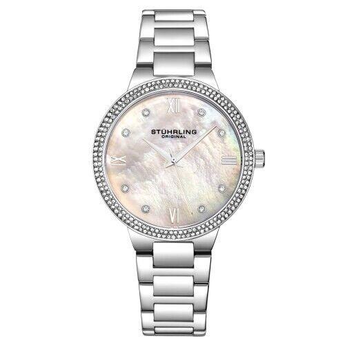 Stuhrling 3907 1 Symphony Quartz Crystal Accented Mother of Pearl Womens Watch