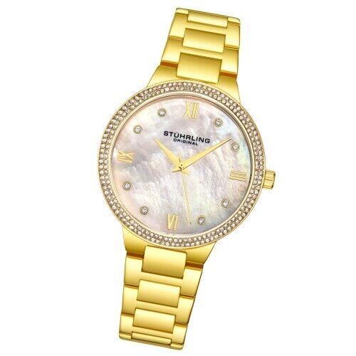 Stuhrling 3907 3 Symphony Quartz Crystal Accented Mother of Pearl Womens Watch