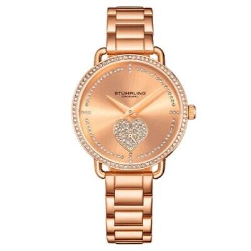 Stuhrling 3910 4 Vogue Valentina Quartz Crystal Accented Bracelet Womens Watch - Rose Gold Dial, Rose Gold Band
