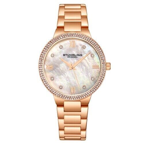 Stuhrling 3907 4 Symphony Quartz Crystal Accented Mother of Pearl Womens Watch