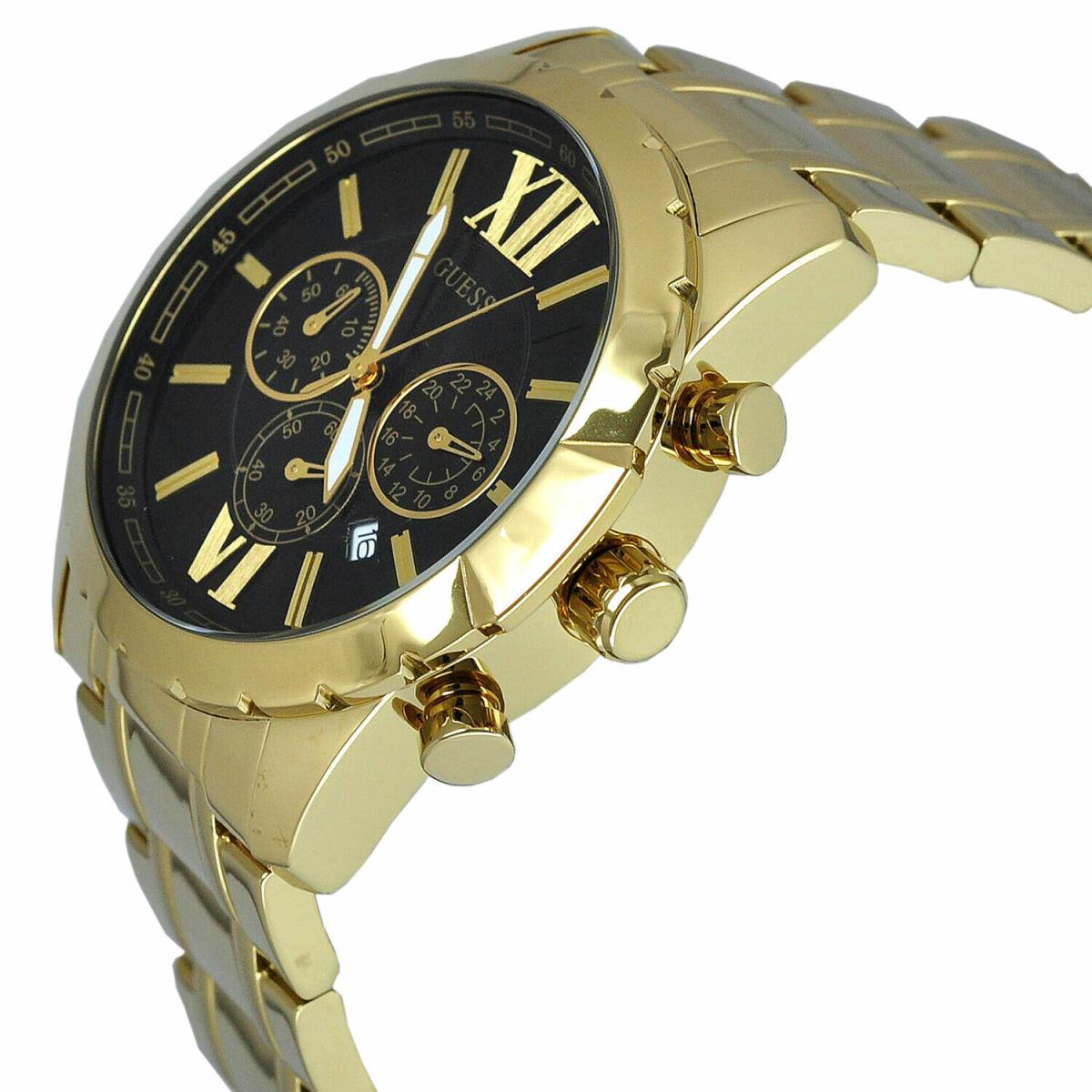 Guess Gold Tone Black Roman Numerals Dial Chronograph Bracelet WATCH-W0193G1