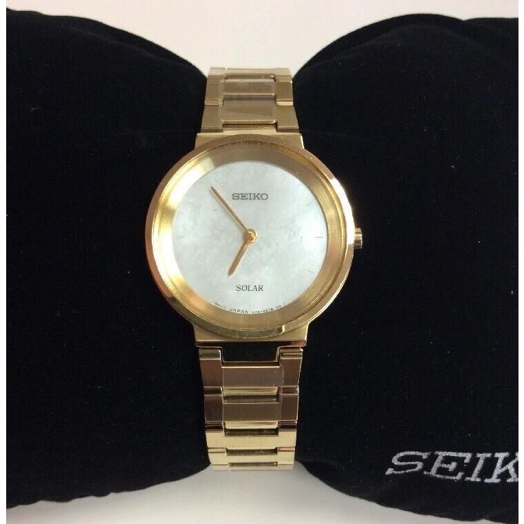 Seiko Core Series Women`s Gold Tone Stainless Steel Mop Dial Solar Watch SUP386